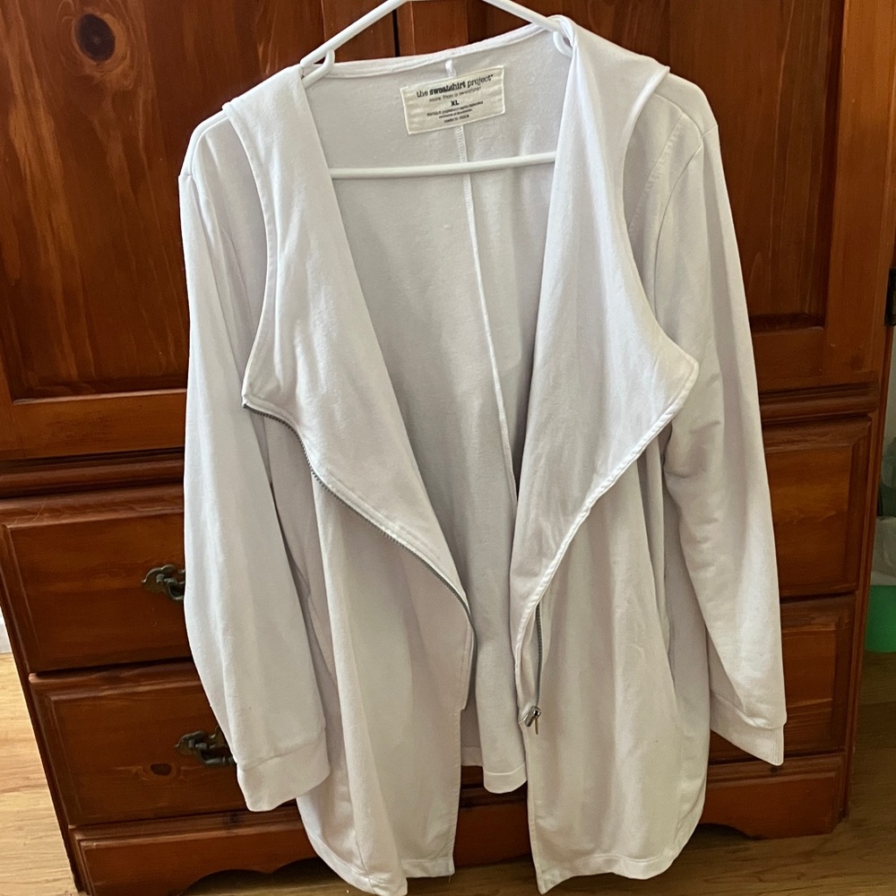 White Hooded Open Front Cardigan Jacket